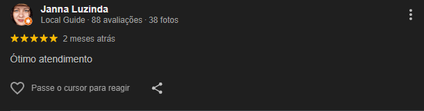 Depoimento no Google de Janna Luzinda: ótimo atendimento